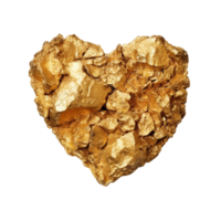 Heart shaped gold nugget isolated on transparent background, created with png