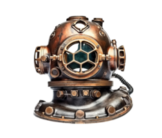 Vintage underwater diver helmet isolated on transparent background, created with png