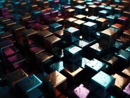 Futuristic metallic cubes background Abstract geometric mosaic grid Square tiles pattern technology photo