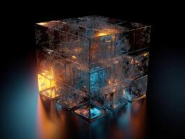 Futuristic glass cube background technology. photo