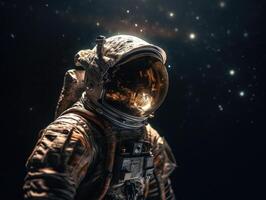 astronauta en traje espacial en contra el antecedentes de el noche cielo creado con generativo ai tecnología foto