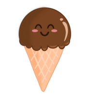 Cute kawaii chocolate ice cream PNG illustration.