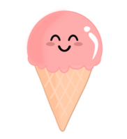 Cute kawaii strawberry ice cream PNG illustration.