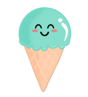 Cute kawaii mint ice cream PNG illustration.