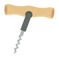 Screw shaped blade with wooden handle, a corkscrew icon vector