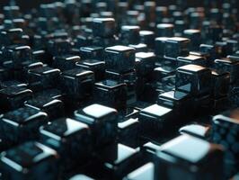 Futuristic metallic cubes background Abstract geometric mosaic grid Square tiles pattern technology photo