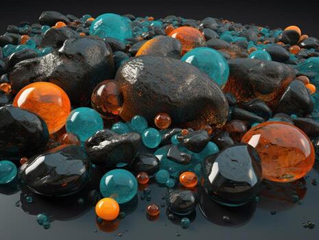 Translucent glass Stones and pebbles Abstract background with geometric shapes created with technology. photo