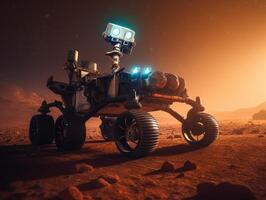 Rover on Mars surface. Exploration of red planet. Created with technology. photo