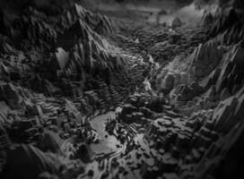 Black and white paper cut terrain background created with technology. photo