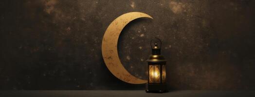 Golden black luxury lantern with the crescent and moon Illustration photo