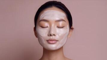 Beautiful young woman, applying facial moisturizing mask on face, Illustration photo