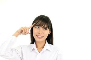 Facial Expression Young Asian woman office attire white background photo