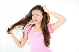 Young asian woman active healthy lifestyle expression bad hair day photo