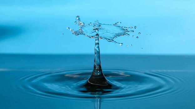 Water droplet drop splash collision dripping pillar reflection refraction photo