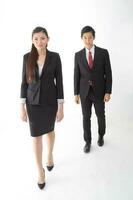 South east Asian young Chinese Indian man woman wearing formal business office ware on white background pose expression photo