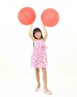 south East Asian brother sister child playing posing on white background photo