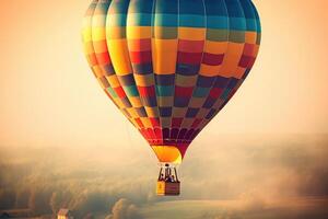 vistoso caliente aire globos en vuelo, ai generado foto