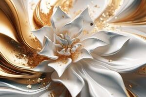 Abstract painting with epoxy resin, whites and gold, photo