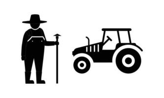 Farm tractor and farmer man vector icon