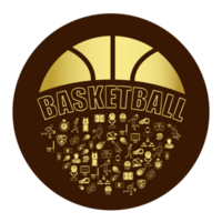 Illustration of  golden Basketball icons or symbol set.Basketball learning concept. png