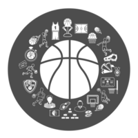 grupo de iconos de baloncesto en blanco y negro. concepto de aprendizaje de baloncesto. png