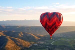 heart shaped Hot Air Balloon with unrecognizable people in the sky, photo