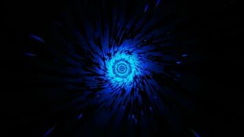 azul resplandor en un espiral oscuro túnel ciencia ficción vj bucle. alto calidad 4k imágenes video