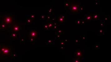 chaotisch Purper rood deeltjes Aan zwart achtergrond 3d beweging video