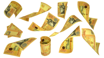 3D rendering of Bhutanese Ngultrum notes flying in different angles and orientations isolated on transparent  backgroun png