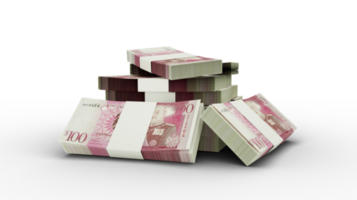 3d rendering of Stacks of 100 Tongan Paanga notes. bundles of Tongan currency notes isolated on transparent background png