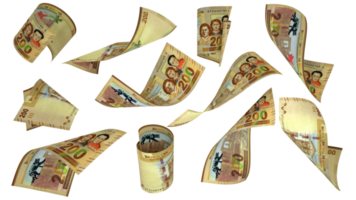 3D rendering of Bolivian boliviano notes flying in different angles and orientations isolated on transparent background png