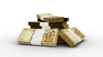 3d rendering of Stacks of 100 Bolivian Boliviano notes. bundles of Bolivian currency notes isolated on transparent background png