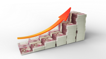 financieel groei teken gemaakt van stapels van 100 tongaans paanga notities. 3d renderen van tongaans geld geregeld in de het formulier van een bar diagram geïsoleerd Aan transparant achtergrond png