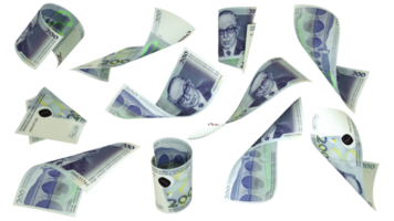 3D rendering of Bosnia-Herzegovina Convertible Marka notes flying in different angles and orientations isolated on transparent background png