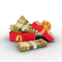 Stack of Bolivian Boliviano inside an open red gift box. Bundles of Bolivian Boliviano inside a gift box. 3d rendering of money inside box isolated on transparent background png