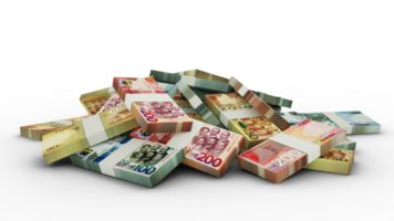 3D rendering of Stacks of Ghanaian Cedi notes png