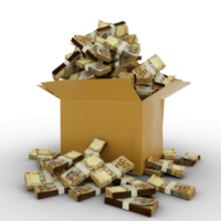 3d rendering of cardboard box full of 100 Bolivian Boliviano notes isolated on a transparent background png