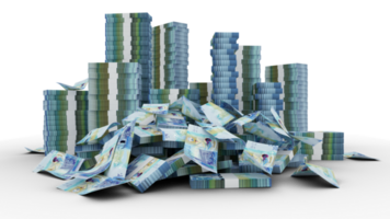 Big stacks of 20 Kuwaiti dinar notes. A lot of money isolated on transparent background. 3d rendering of bundles of cash png