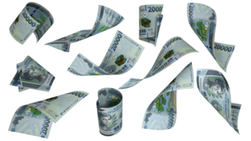 3D rendering of Guinean Franc notes flying in different angles and orientations isolated on transparent background png