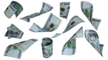 3D rendering of Guinean Franc notes flying in different angles and orientations isolated on transparent background png