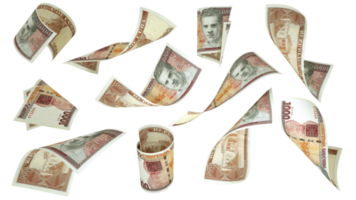 3D rendering of Cuban peso notes flying in different angles and orientations isolated on transparent background png