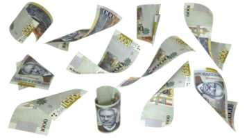 3D rendering of Haitian Gourde notes flying in different angles and orientations isolated on transparent background png