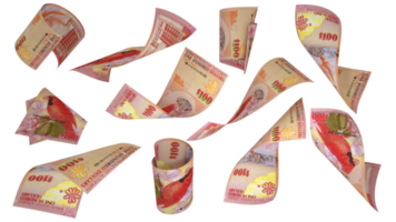 3D rendering of Bermuda Dollar notes flying in different angles and orientations isolated on transparent background png