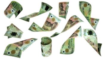 3D rendering of Bruneian Dollar notes flying in different angles and orientations isolated on transparent background png