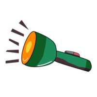 Green flashlight for camping tourism, cartoon illustration of travel equipment. png