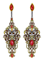 bijoux conception art ancien mélanger crâne des boucles d'oreilles. main dessin et La peinture sur papier. png