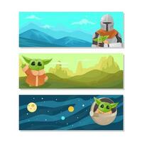 Adorable Baby Alien Character Banner Set vector