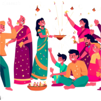 Happy Diwali Indian Family Celebrating the Festival of Lights png