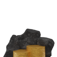 3d render do uma dourado pódio com Preto pedras. minimalista brincar para pódio exibição ou mostruário png