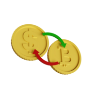 dollar and bitcoin symbol coin with arrow, exchange rate concept, 3D rendering png
